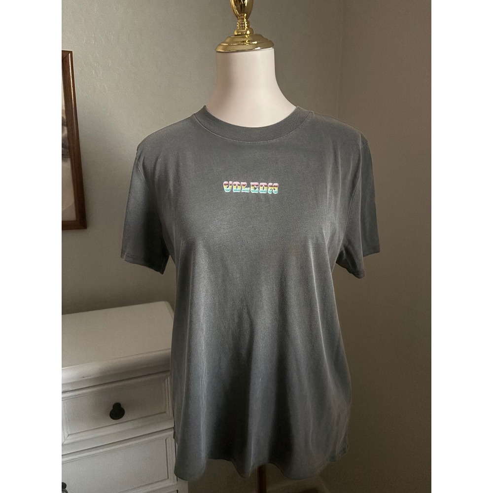 Volcom Womens Charcoal Gray Mineral Wash Retro Car Graphic Tee Shirt Large